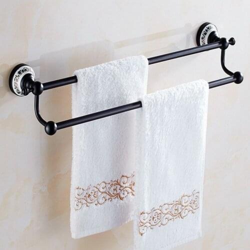 Oil Rubbed Bronze Porcelain Base Bathroom Double Towel Bar Wall Mounted Towel Rack Bathroom Accessories KD749