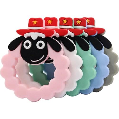 Cartoon Sheep Silicone Beads Baby Teethers BPA Free Chewable Necklace Pendant Food Grade Baby Teething Beads Shower Gifts