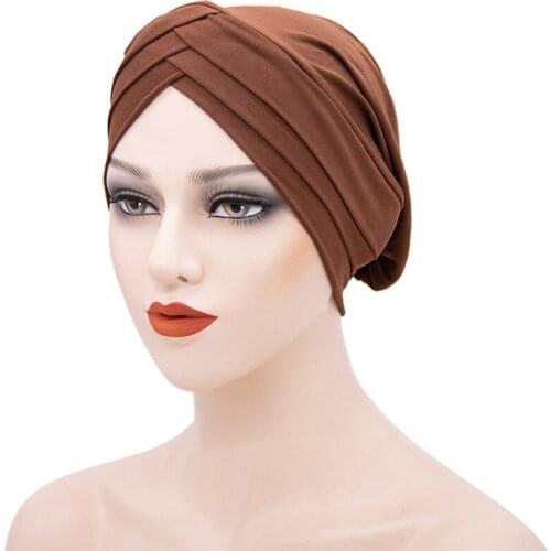 Muslim Turban Pure Color Stretch Three Brim Headscarf Inner Hijabs For Caps Ready To Wear Women Head Scarf Under Hijab Bonnet