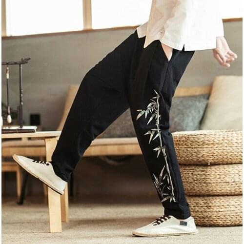 2020 MenS Autumn Loose Casual Embroidery Sweatpants Linen Harem Pants Large Size Chinese Style Men Japanese Trousers TA1871