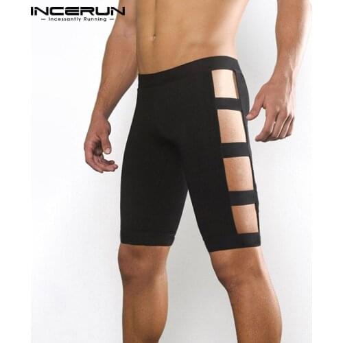 Men Sleep Shorts Solid Color Hollow Out Elastic Waist 2021 Sleep Bottoms Homewear Sexy Breathable Fitness Men Shorts 5XL INCERUN