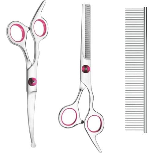 SHGO HOT-3 Pack Dog Grooming Scissors Kit with Safety Round Tip Thinning Cutting Shears with Pet Grooming Comb for Dogs and Cats