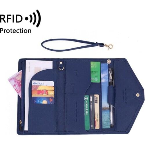 New Wallet Womens Tri-Fold Multi-Function Travel Passport Bag RFID Passport Book Bag Multi-Function Card ID Card Holder