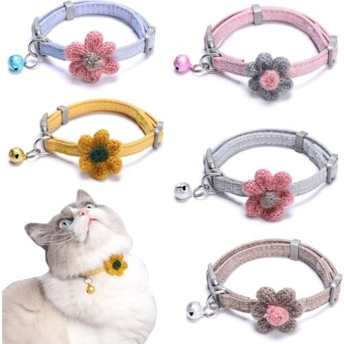 Breakaway Cat Collar with Bell and Flower Plain Color Adjustable Safety Kitten Collars for Pet and Puppies in 5 Colors