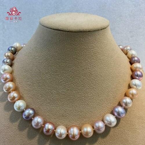 WEICOLOR 11-12mm Multicolor Egg Round Natural Cultured Freshwater Pearl Necklace With Good Luster And Nice Surface