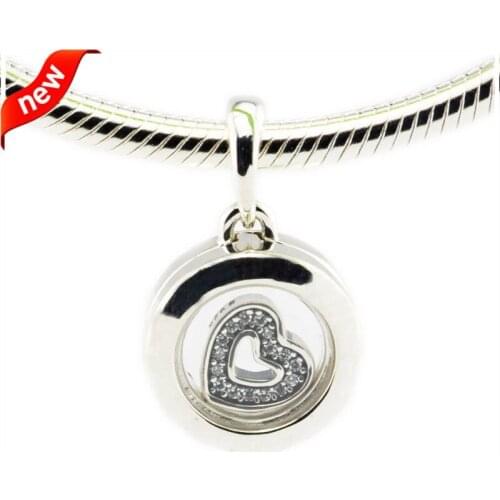 Fits Pandora Bracelet Floating Locket Dangle Beads with Crystal Glass & Clear CZ 100% 925 Sterling Silver Charms FL454