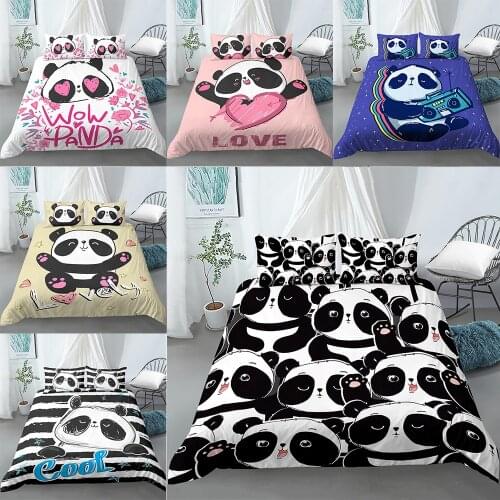 Panda Bedding Set White Black Duvet Cover Cartoon Pandas Stars Printed Design Boys Girls Animal Bedding Sets Duvet Cover Set