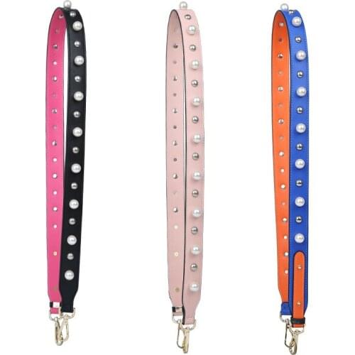 Fashion Pearl Rivet Bag Strap Handbag Belt Wide Shoulder Bag Strap Replacement Leather Strap Accessory Bag Part Handle For Bags
