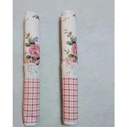 Pink Grid Floral Cotton Splice Lace Decorative Door handle cover/Refrigerator handle cover anti-static