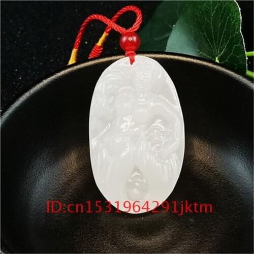 Hand Pendant Amulet Charm Natural Jade Jadeite Chinese Fashion Women for Men Carved Necklace Jewelry Mermaid White Gifts