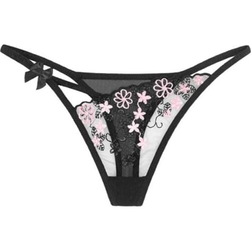 Sexy Lingerie Hot Erotic Crotchless Embroidered Transparent Underwear Women Thongs Briefs Panties G-String