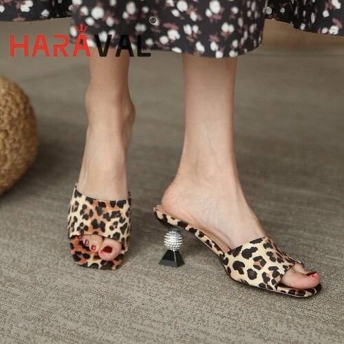 HARAVAL Women Slides Shoes High Heels Eelgant Genuine Leather Casual Red Back Strap Solid Female Shoe Sexy Flock B342