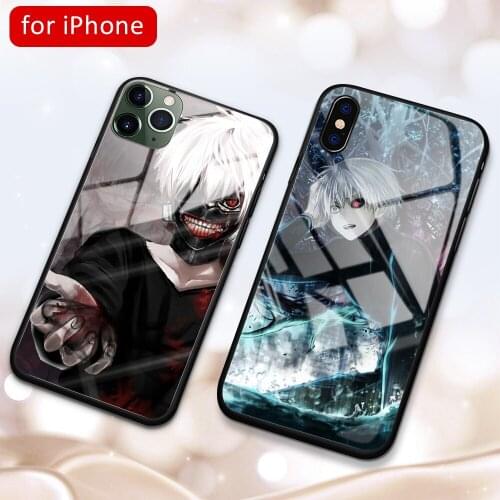 Glass back Anime Tokyo Ghoul case Cover for iPhone 6 6S 7 8 plus X XR XS MAX 11 pro max DIY Glass Case