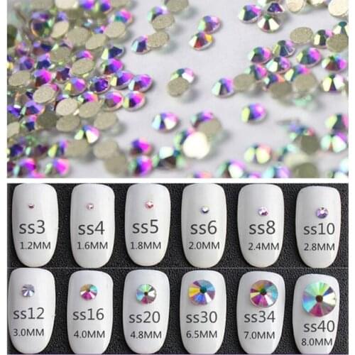 Super Glitter ss3-ss50 Crystal AB Flat Back Non HotFix Nail art Rhinestone 3D Glass Nail Art Decorations Garment Mix Rhinestone