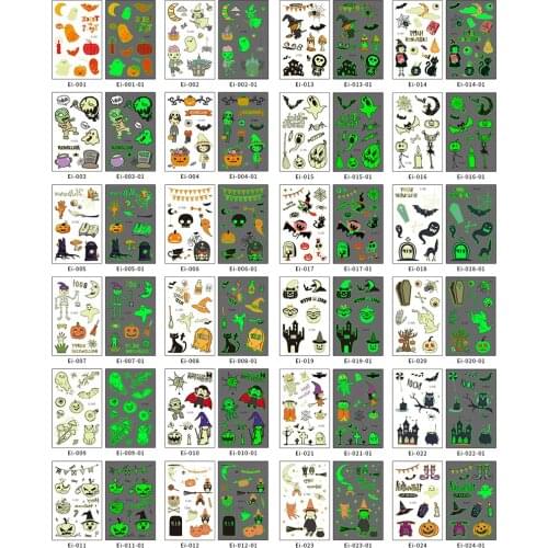 Luminous Halloween Kids Tattoo Stickers Cartoon Fun Stickers Temporary Tattoo on Face Arm Leg for Child Art Decoration