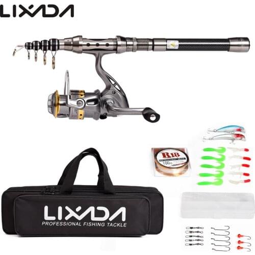 Lixada Telescopic Fishing Rod Reel Combo Full Kit Spinning Reel Rod Pole Set with 100M Fishing Line Lures Hooks Jig for Pesca