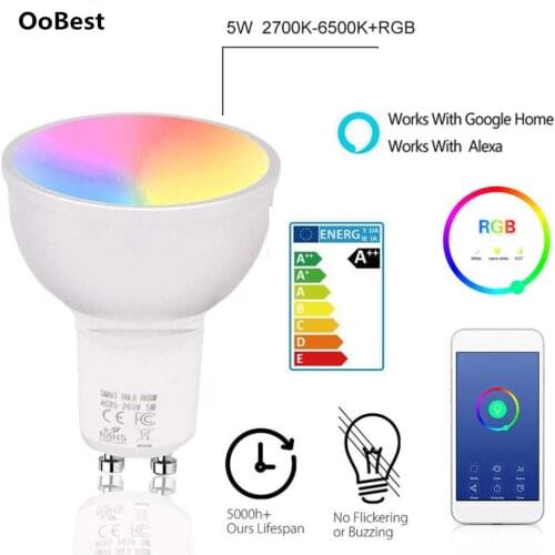 1Pc LED WiFi Smart Lamp GU10 Bulb Bombillas RGBW 5W Dimmable Compatible With Light Apps Alexa & Google Home Remote Control Bulbs