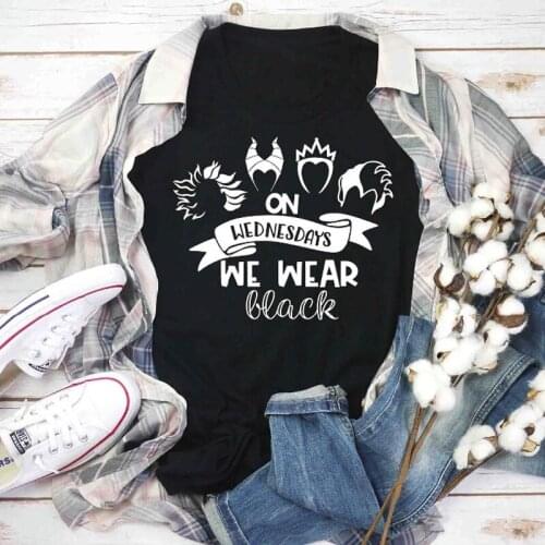On Wednesday We Wear Black T-shirt New Fashion Halloween Party Gift Tshirt Stylish Women Villains Holiday Graphic Tee Shirt Top