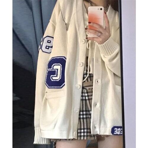 Spring and Autumn Retro Japanese Striped Sweater Loose College Letter Embroidered Knit Cardigan Women Blouse кардиган женский