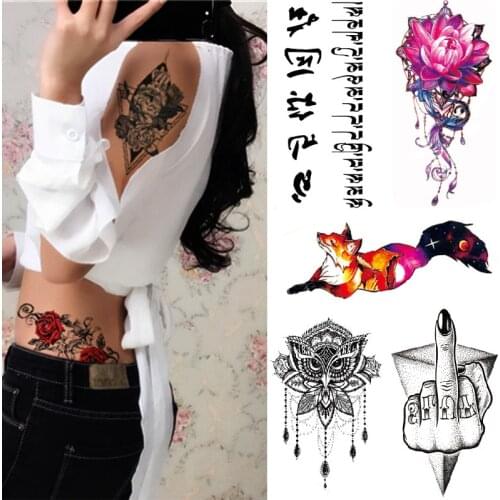 5 Pieces/set Small Full Flower Arm Temporary Waterproof Tattoo Stickers Fox Owl for Women Men Body Art 8 Designs XQB Combination
