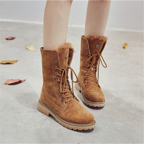 2019 Winter Luxury Brand High Quality Women Boots Retro Flanging Snow Boots Platform Thick Heel Lace Up Women Shoes