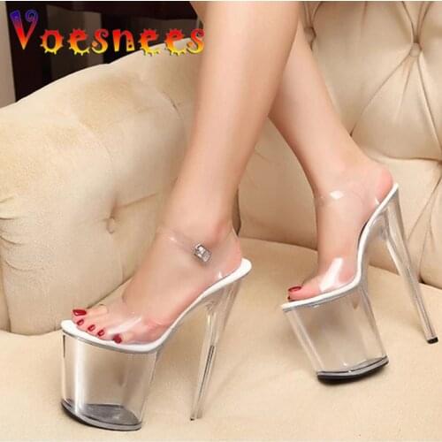 Sandals women Platform model T stage shows sexy high-heeled shoes 15 cm high transparent waterproof sandals Plus-size 34-44