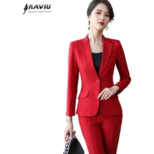 Red Suits Women Spring Autumn 2021 New Business Temperament High End Long Sleeve Slim Blazer And Pants Office Ladies Work Wear