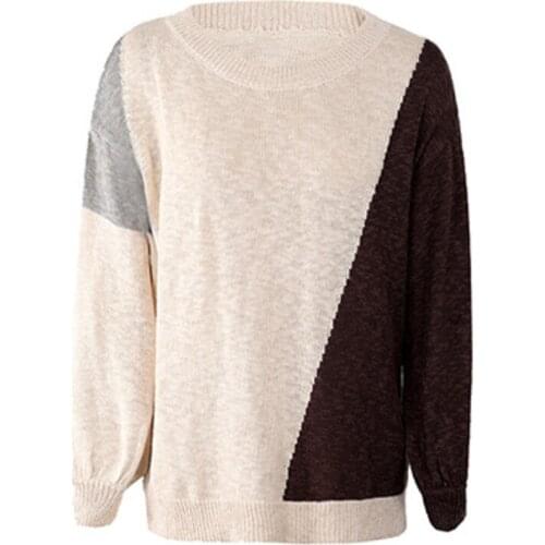 2021 Women Patchwork Sweater O-Neck Knitted Long Sleeve Pullovers Female Fashion Autumn Winter Clothes Off Shoulder Jumper Top