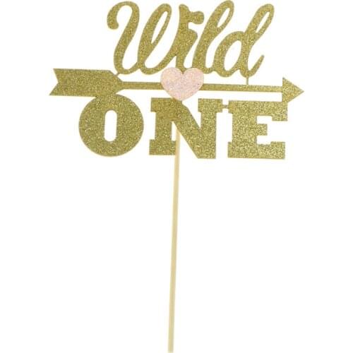 1pc Gold Glitter Wild One First Happy Birthday Boy/girl Cake Cupcake Toppers Kids Party Baby Shower Decorations Supplies
