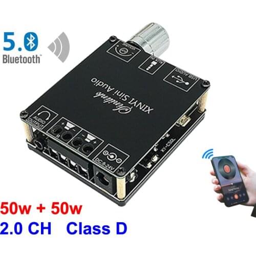 2*50W Bluetooth 5.0 Digital Audio Power Amplifier 10W~200W Class D HiFi Stereo Wireless Music Player Mini USB Sound Card App AMP