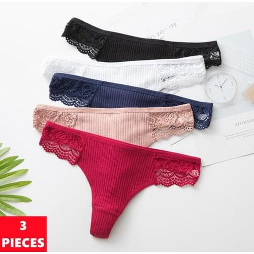 Fan·Sweet 3Pcs/Lot Womens Cotton G-String Panties String Underwear Women Briefs Sexy Thong Lingerie Ladies Low-Rise Pants