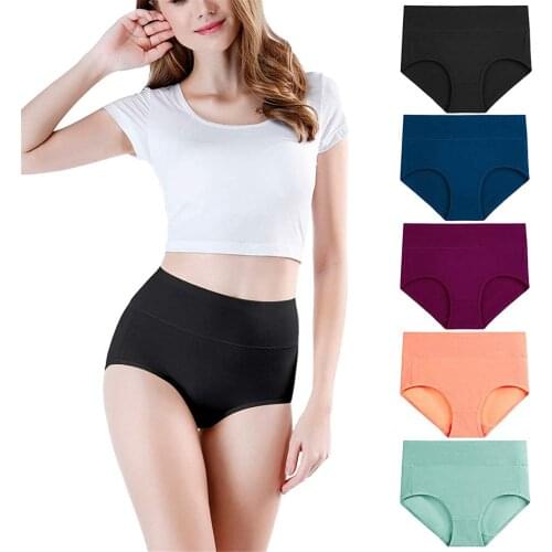 5pcs Cotton Panties Womens Comfortable Underwears High Waisted Cotton Underwear Stretch Briefs Soft Full Coverage Panties