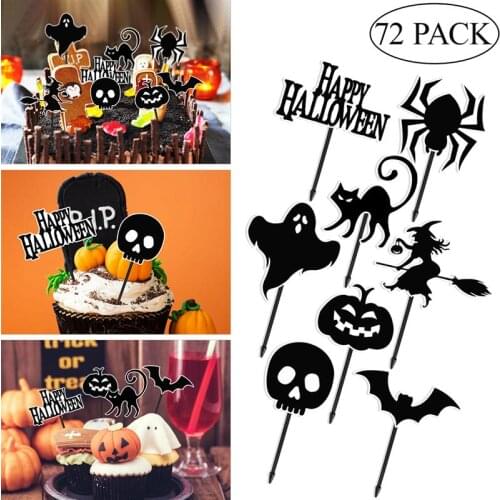 72pcs Pumpkin Ghost Cake Toppers Cupcake Toppers Fruit Forks Cake Stands Cake Pick For Birthday Halloween Garden Party Supplies