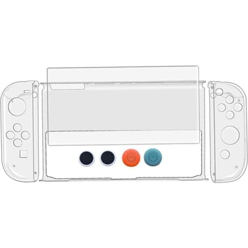 8 In 1 Crystal Case Shell Set For Switch OLED Host 9H Tempered Film Thumb Stick Grips Caps For Joycon for NS Protective Cover