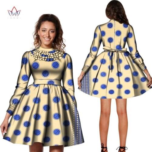 Africa Dresses For Women Dashiki Plus Size Fluffy Dress for Girl O-neck Long Sleeve Africa Style Clothing for Lady WY7470