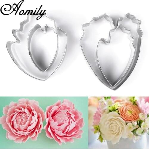 Aomily Classic 4pcs/Set Cake Cutters Peony Leaf Fondant Cookies Chocolate Sugar Craft Decorating Mould Home Baking Helper Tools