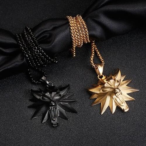 Free ship GNAYY 316L Stainless steel Gold / BLACK Choose Fashion Mens gifts Wolf Pendant Vintage 3mm 24'' Chain necklace