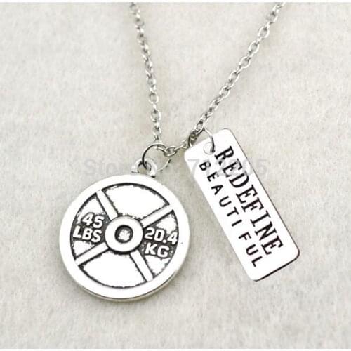 Fitness Weightlifting jewelry Vintage Circle 45LBS 20.4KG Weight Plate and Redefine Beautiful Gym necklace