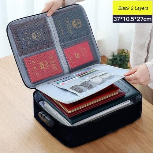 Large Capacity Multi-Layer Document Tickets Storage Bag Certificate File Organizer Case Travel Passport Briefcase with Lock
