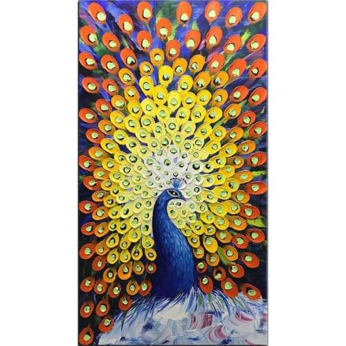 Bstract Painting Yellow Peacock in Plume Oil Hand Painting 3D Hand-Painted On Canvas Abstract Artwork Art Wall Decoration