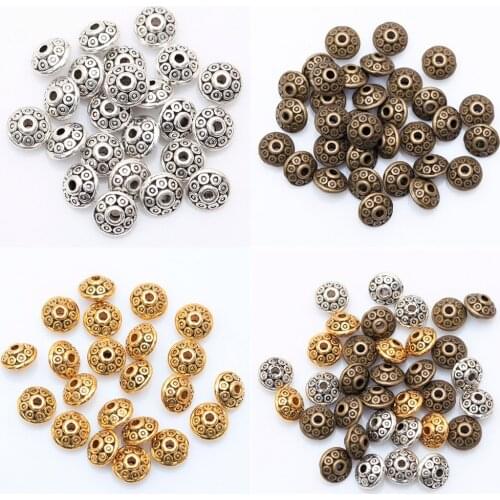 50pcs 6mm Alloy Pattern Spacer Beads Mixed Antique UFO Spacer Loose Metal Beads For Jewelry Making Diy Accessories Wholesale