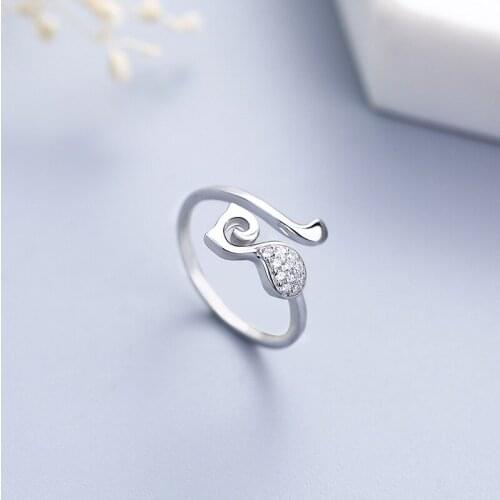 Pure 100% 925 Sterling Silver Naughty Cat Finger Rings For Women Crystal Rhinestone Adjustable Ring Fine Jewelry Party Gifts