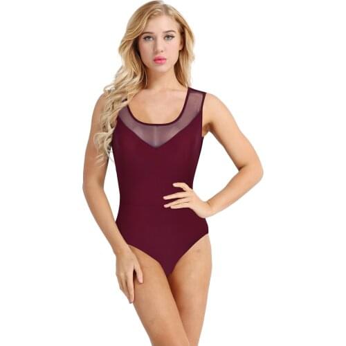 Women Adult Ballet Tutu Leotards Dancewear Sleeveless Criss Cross Back Mesh Splice Gymnastics Leotard Ballerina Women Bodysuits