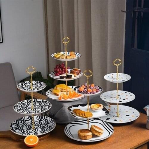 European-Style 2-3 Layers Creative Abstract Pattern Fruit Cake Plate Fashion Fruit Pot Candy Tray Tableware Set
