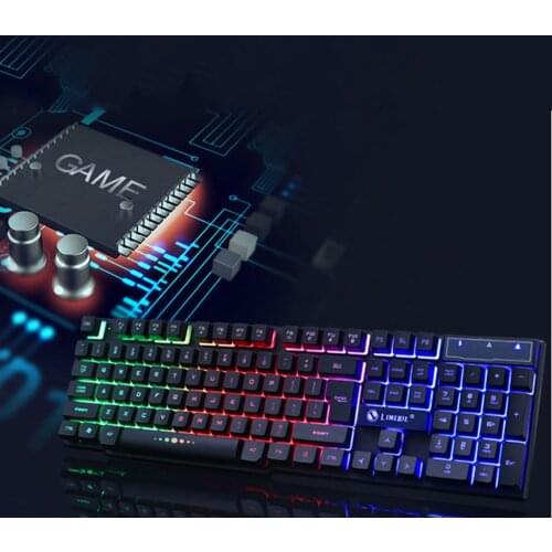 GT300 Colorful LED Illuminated Backlit USB Wired PC Rainbow Gaming Keyboard Adjustable 1600DPI Mouse Combos for Computer White