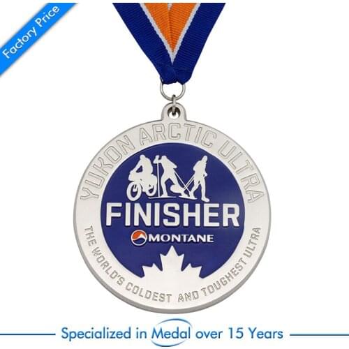 Custom Enamel Silver Sport Finisher Medal in Round Shape cheap factory price metal sports medals with ribbons
