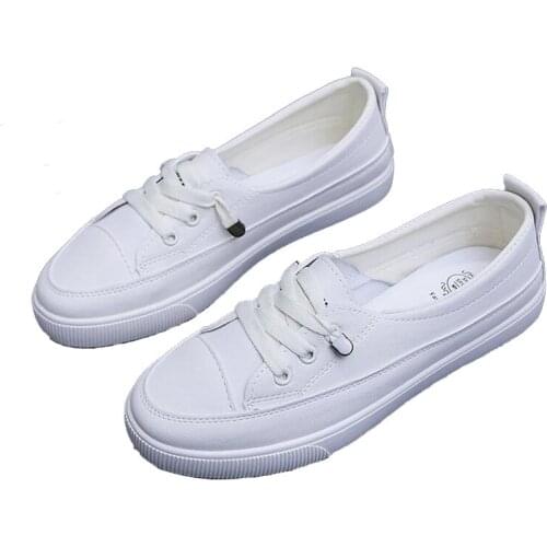 Low Platform Sneakers Women Shoes Female Pu Leather Walking Sneakers Loafers White Flat Slip On Vulcanize Casual Shoes