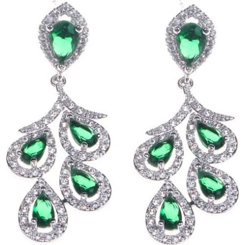 Fashion Crystal Green Leaf Earrings For Women 2021Hot Luxury Wedding Jewelry Brand Design CZ Stone Plant Pendant Earring