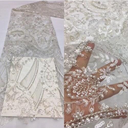 New Arrival S-688684 Lace Fabric Embroidery French Mesh Lace Fabrics With beads and sequins For Nigerian Party Dresses
