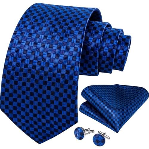 New Design Mens Tie Sapphire Blue Silk Necktie Set Handkerchief Cufflinks Tie Corbatas For Business Wedding Gift Party DiBanGu